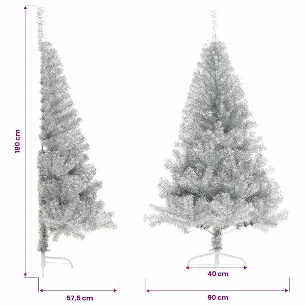 Artificial Half Christmas Tree Silver 180cm Bushy PET Holiday Decor