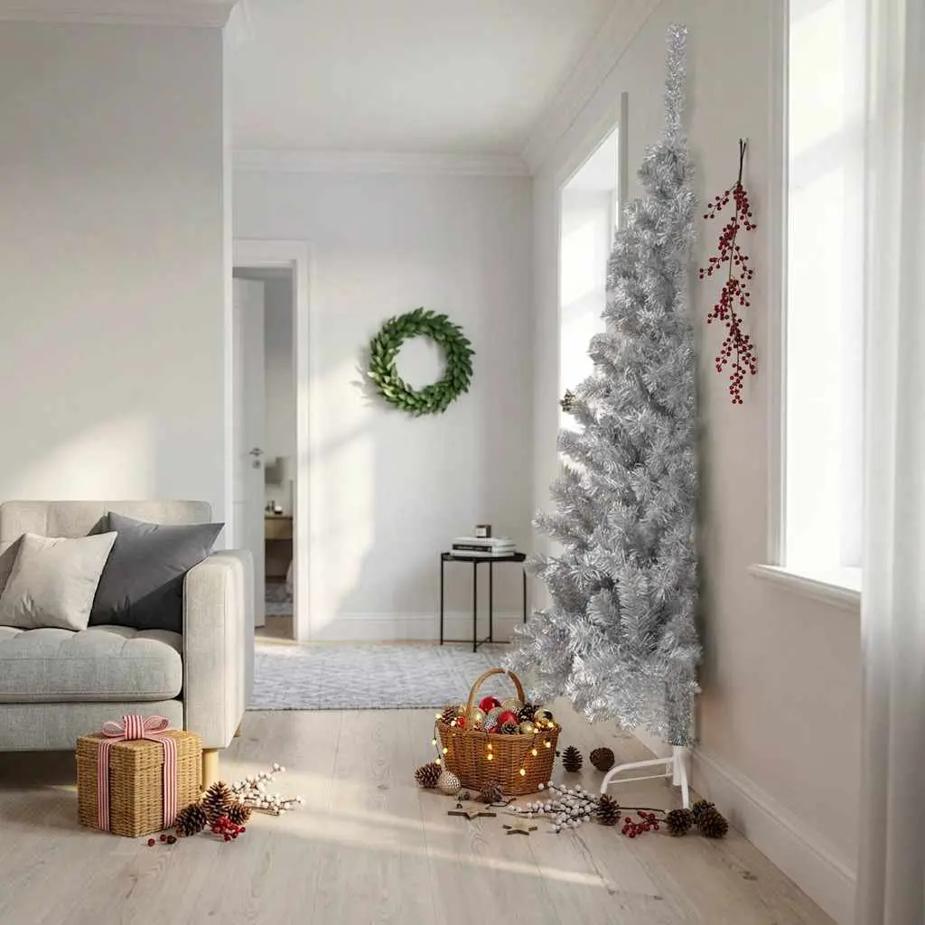 Half Christmas Tree 210cm Silver Artificial Seasonal Decoration