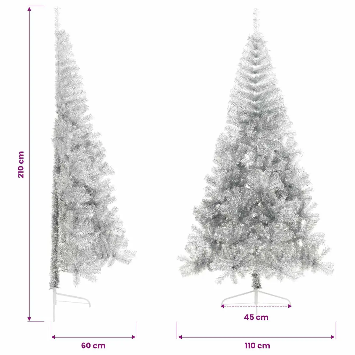Half Christmas Tree 210cm Silver Artificial Seasonal Decoration