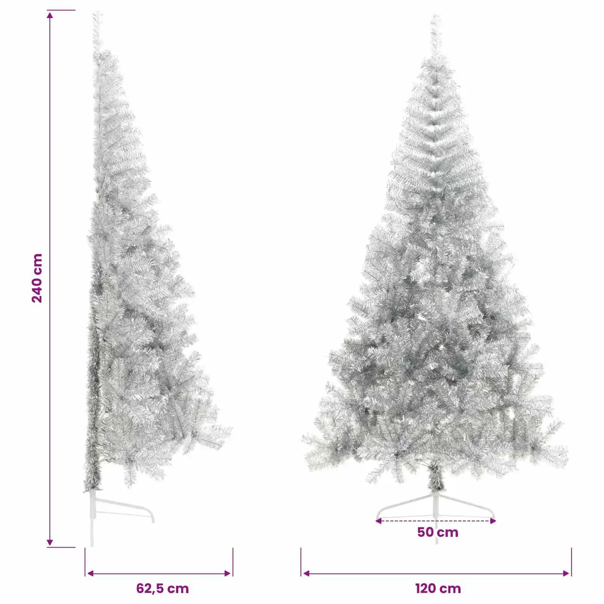 Half Christmas Tree 240cm Silver Artificial Holiday Decoration