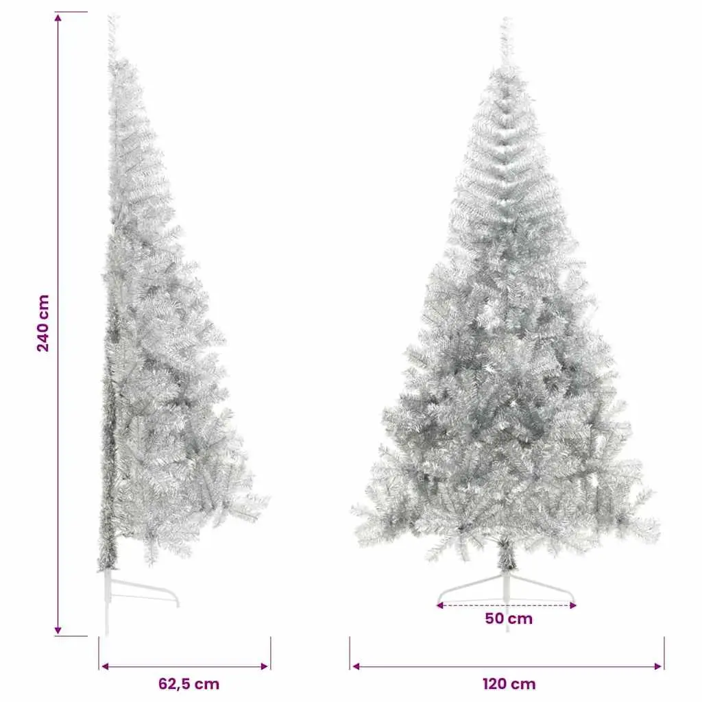 Half Christmas Tree 240cm Silver Artificial Holiday Decoration
