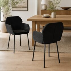 Dining Chairs 2 pcs Black Velvet Kitchen Seat Armrest Backrest Padded Foam