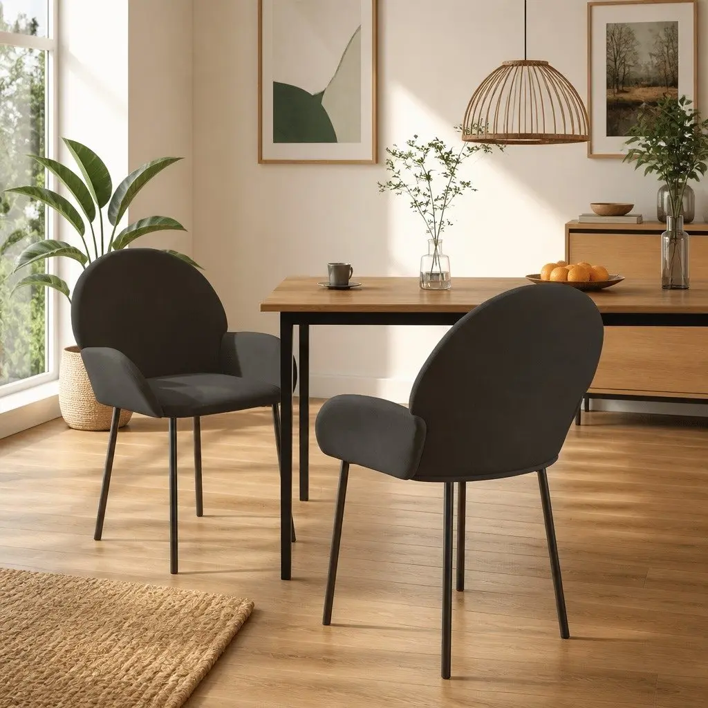 Dining Chairs Set of 2 Grey Velvet Kitchen Room Seating Armrest Backrest Padded
