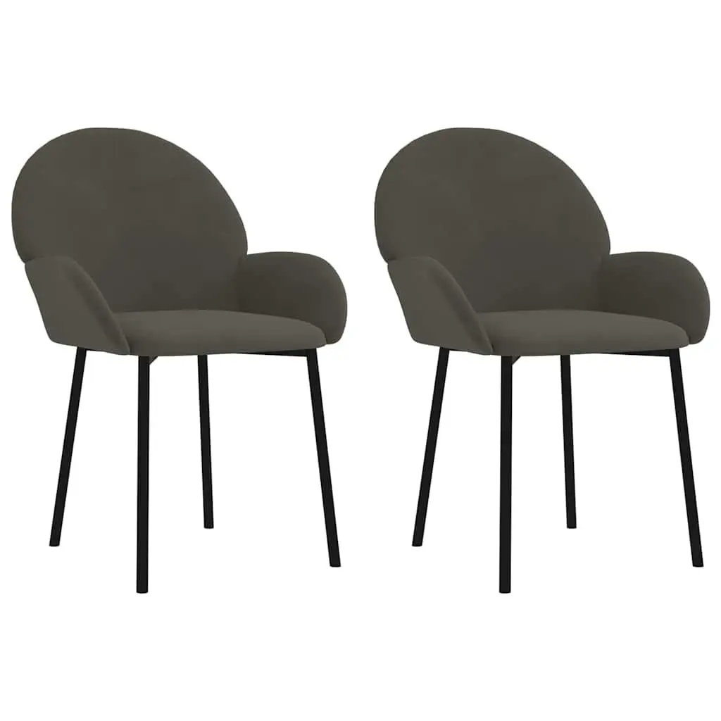 Dining Chairs Set of 2 Grey Velvet Kitchen Room Seating Armrest Backrest Padded