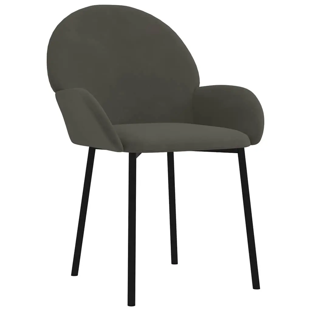 Dining Chairs Set of 2 Grey Velvet Kitchen Room Seating Armrest Backrest Padded