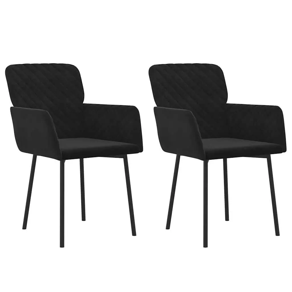 Dining Chairs Padded Comfort Black Velvet 2 Piece