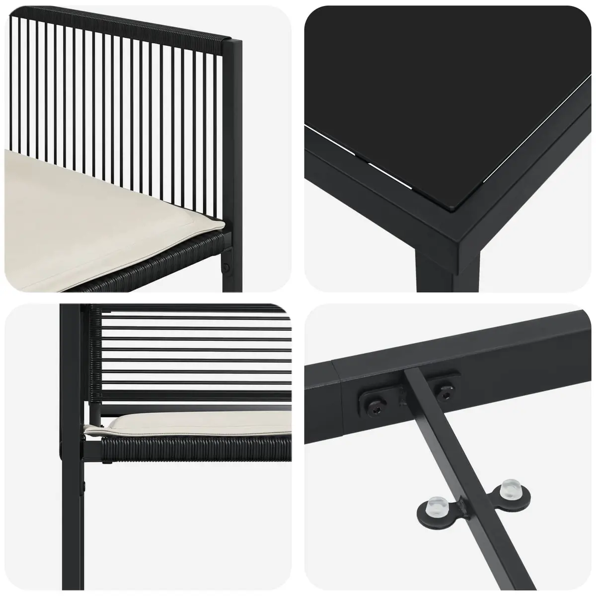 Outdoor Dining Set 5 Piece Black Poly Rattan Garden Furniture Glass Table