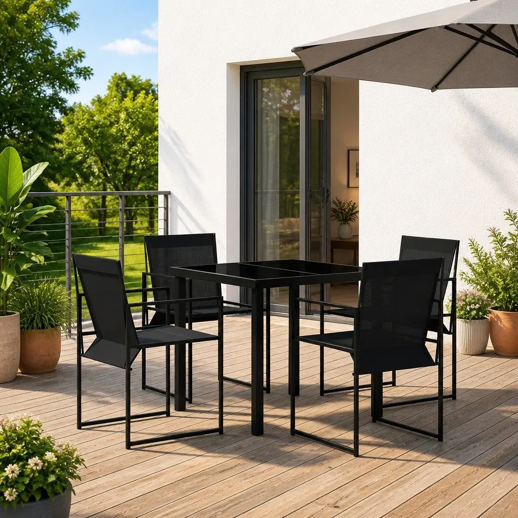 5 Piece Black Garden Patio Furniture Set Outdoor Dining Textilene Steel