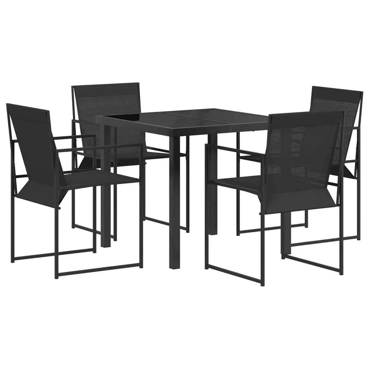 5 Piece Black Garden Patio Furniture Set Outdoor Dining Textilene Steel