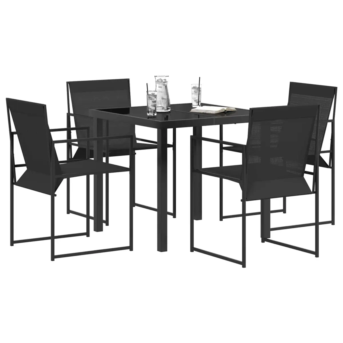 5 Piece Black Garden Patio Furniture Set Outdoor Dining Textilene Steel