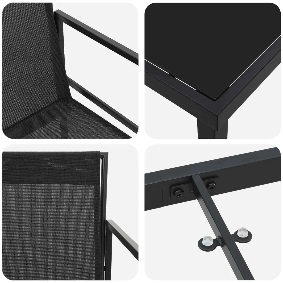 5 Piece Black Garden Patio Furniture Set Outdoor Dining Textilene Steel