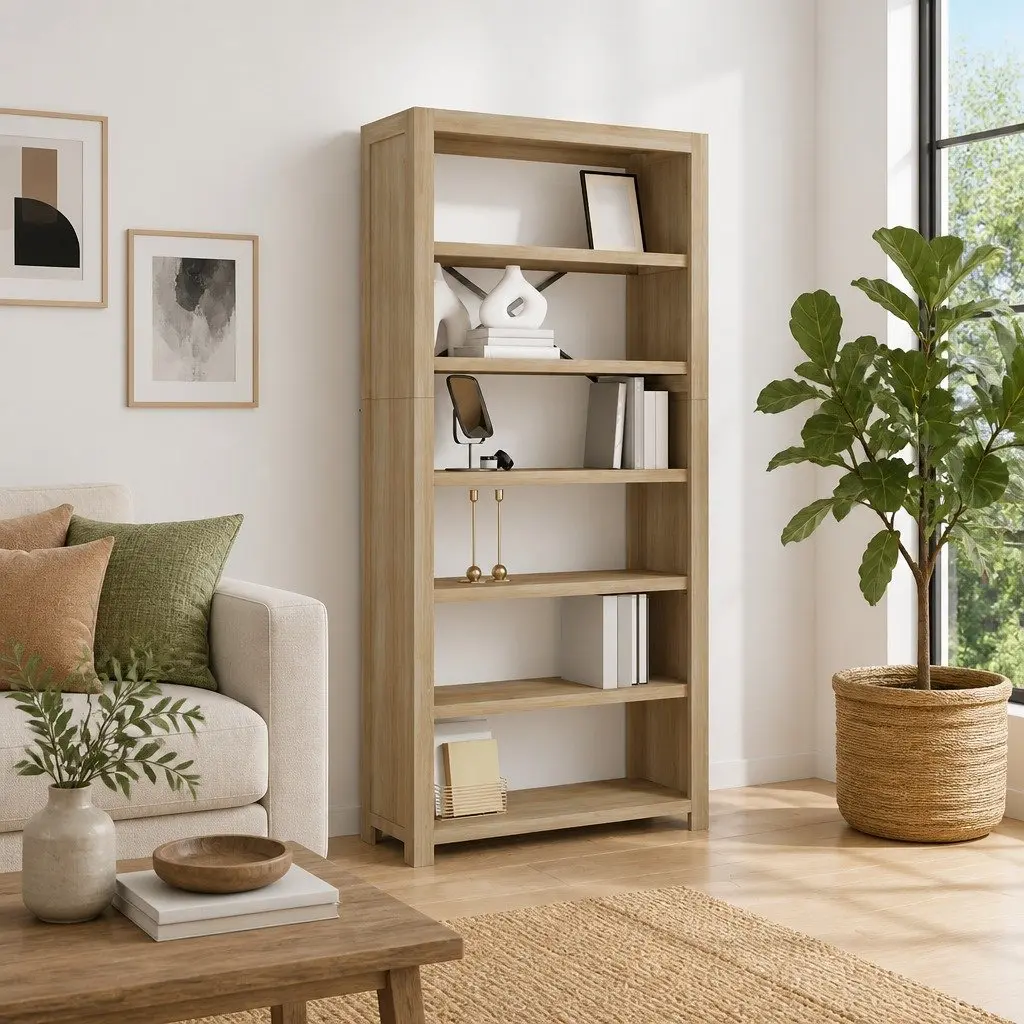 6-Tier Bookcase with Rustic Charm and Stability