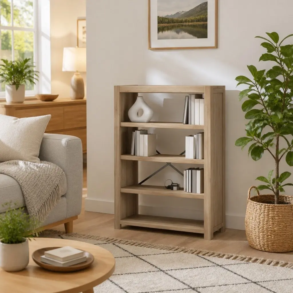 4-Tier Wooden Bookcase with Ample Storage