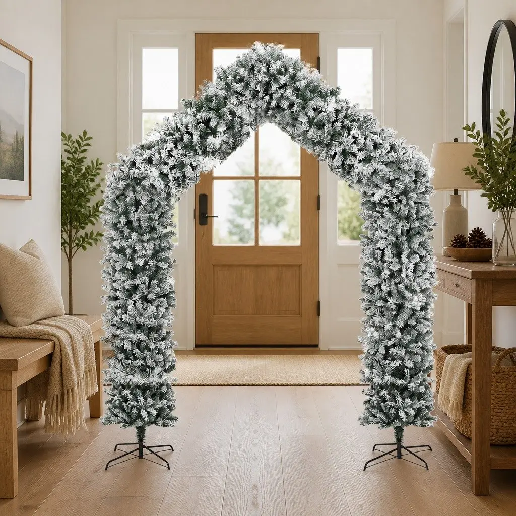 Christmas Tree Arch Holiday Decoration 270cm Flocked Snow White