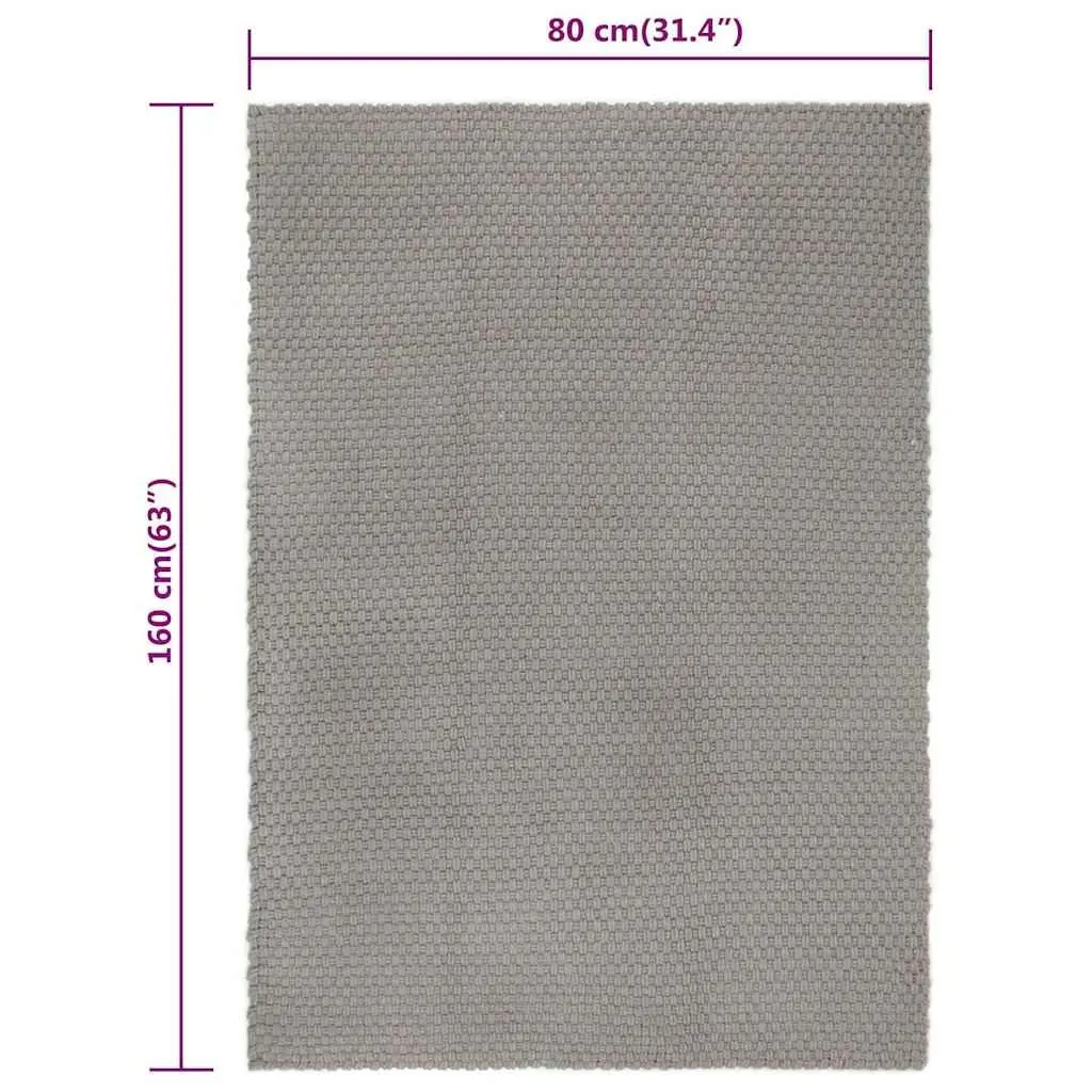 Grey Cotton Rectangular Rug 80x160 cm Rope Woven Design Living Room Bedroom