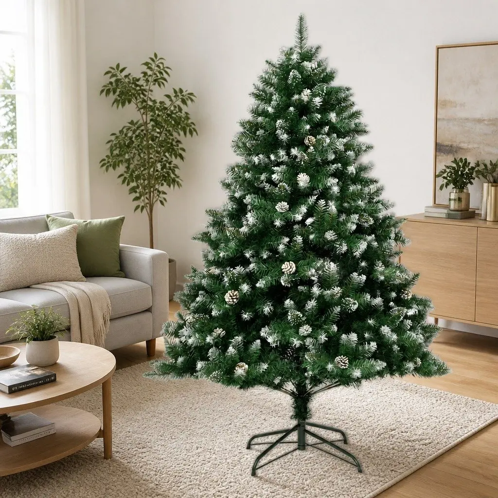 Artificial Christmas Tree Green 210cm Realistic PVC Hinged Branches Snow Flocked