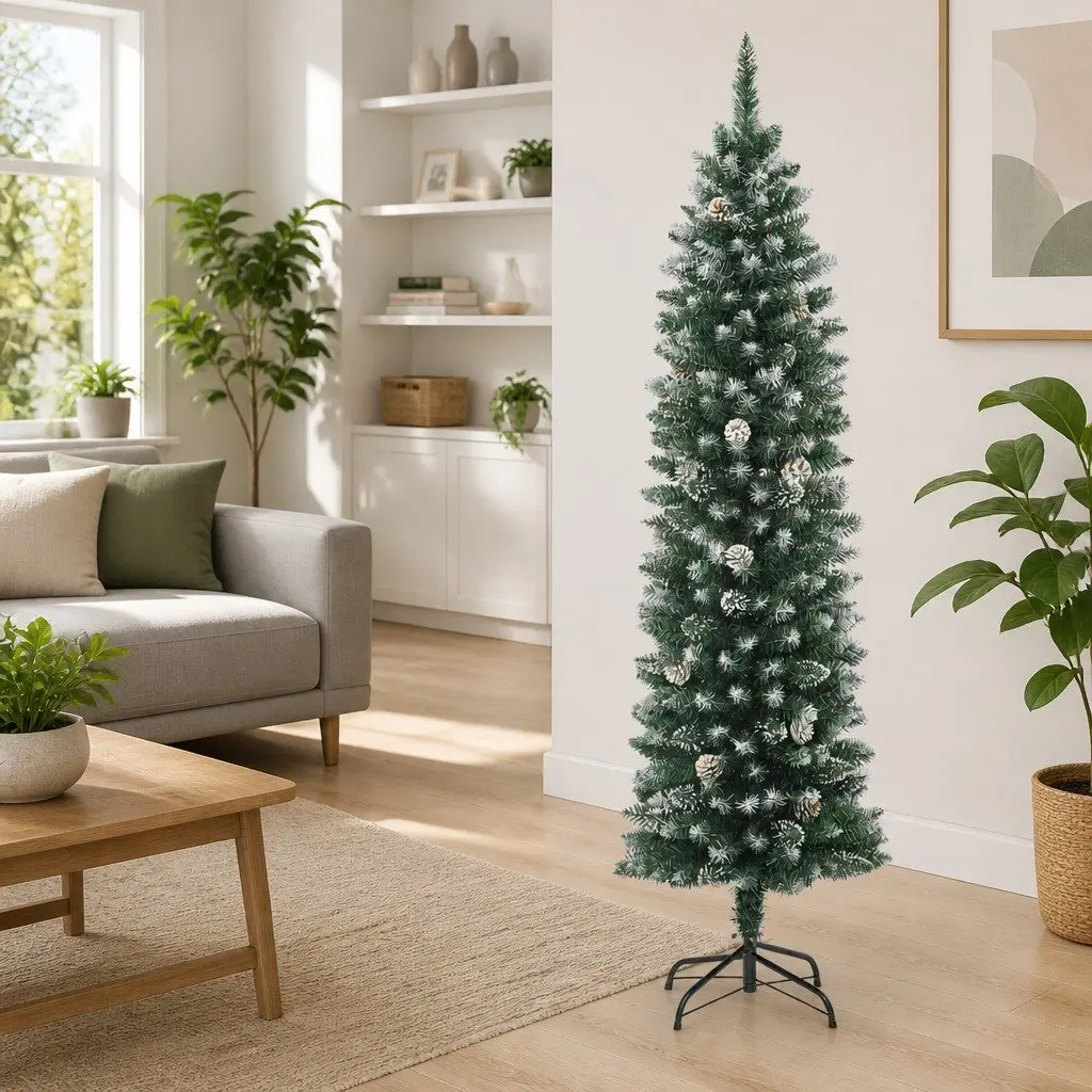 Artificial Christmas Tree Slim 150cm Green PVC Holiday Decoration