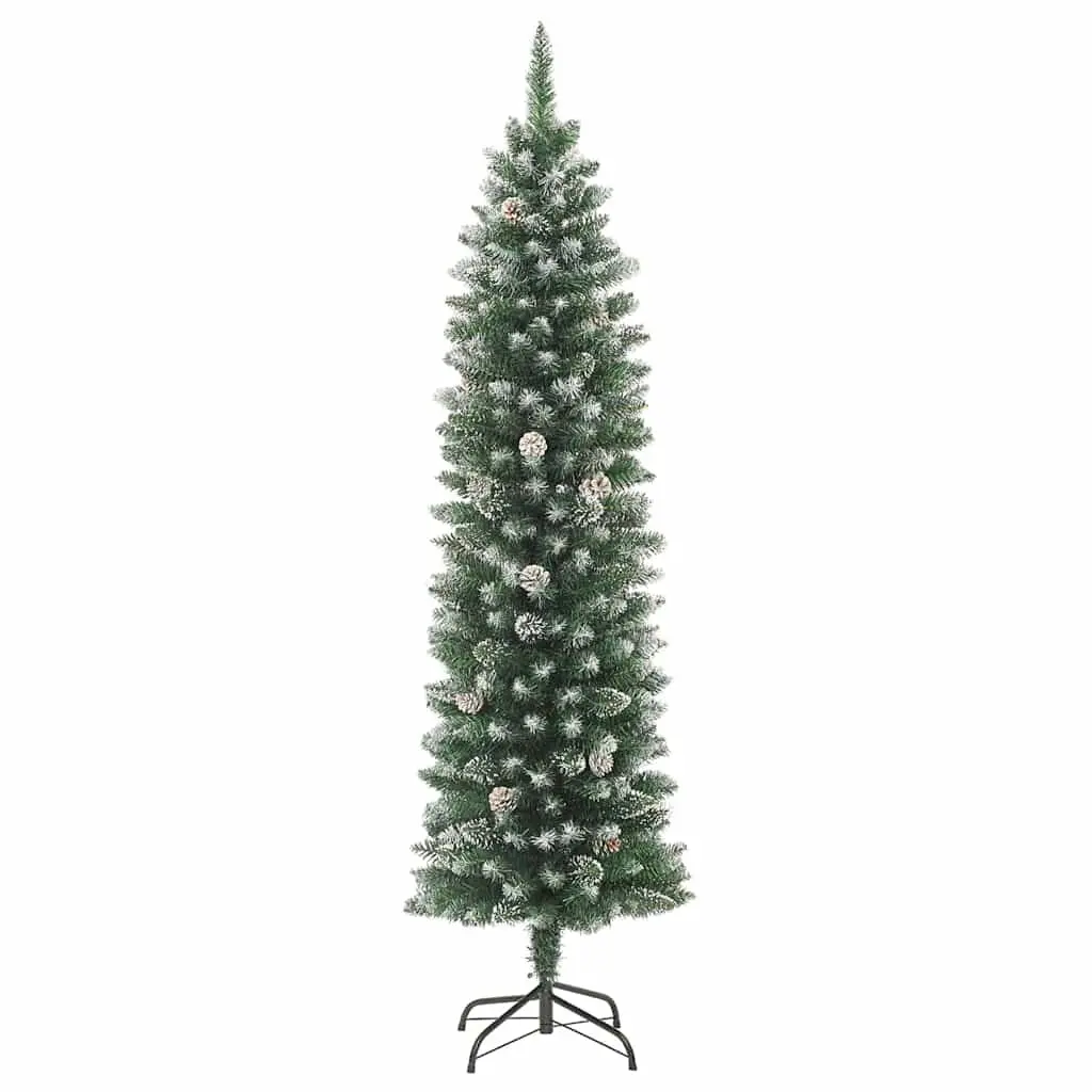 Artificial Christmas Tree Slim 240cm Green PVC Tips Snow Flocked