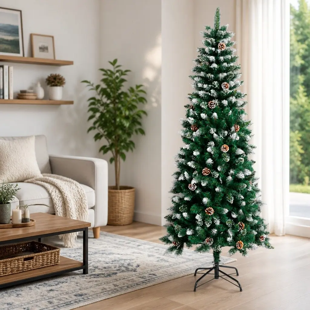 Artificial Christmas Tree 210cm Green PVC Hinged Branches Bushy