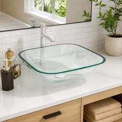 Transparent Glass Basin 42x42x14cm Above Counter Bathroom Sink Vessel