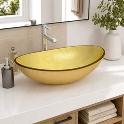 Reliable Gold Tempered Glass Basin for Your Bathroom 54.5x35x15.5 cm
