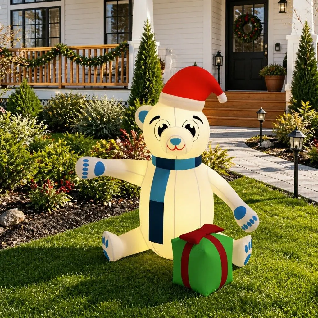 Christmas Inflatable Teddy Bear LED Yard Decoration Holiday 180cm Outdoor