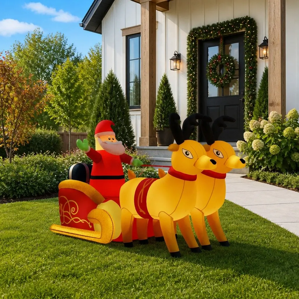 Inflatable Santa and Reindeer Yard Decoration LED Outdoor Holiday 130cm
