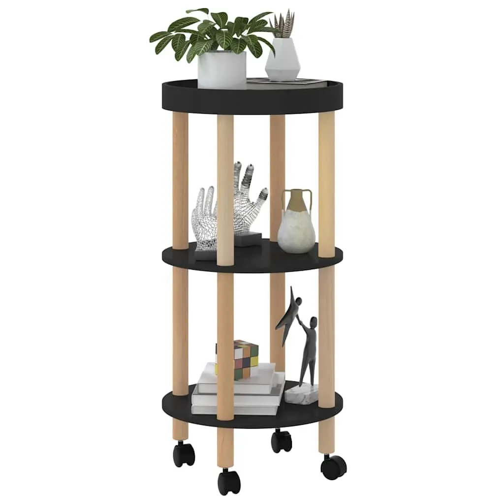 3-Tier Kitchen Trolley Black Storage Cart Engineered Wood Wheels Lockable