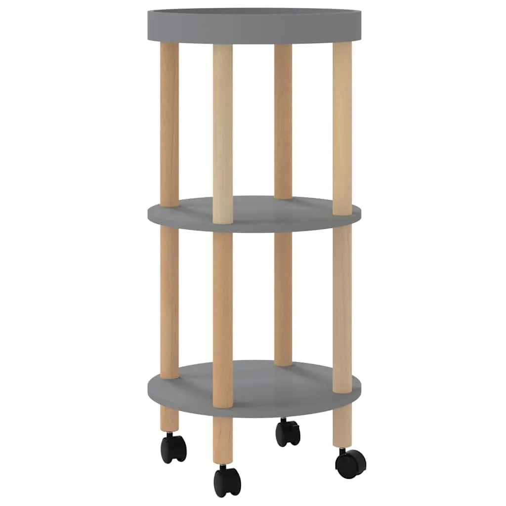 3-Tier Kitchen Trolley Grey Engineered Wood Storage Cart with Lockable Wheels
