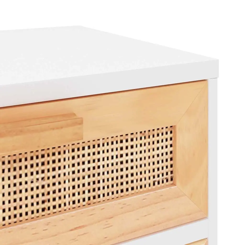 Bedside Cabinet White Engineered Wood Rattan Weaving Storage Compartment