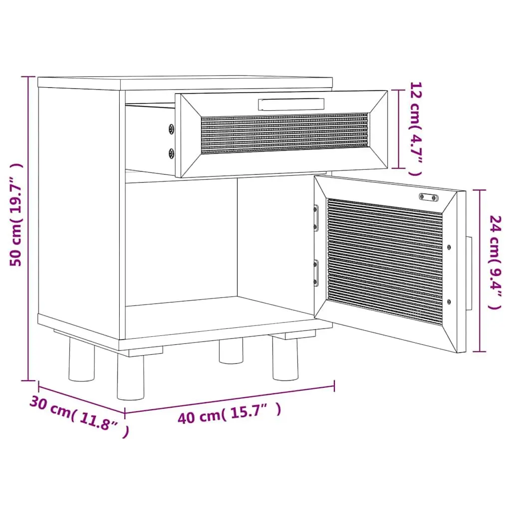 Bedside Cabinet White Engineered Wood Rattan Weaving Storage Compartment