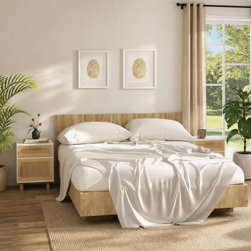 Bedside Cabinet 2 pcs Storage Nightstand White Solid Pine Wood Rattan Drawer