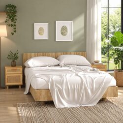 Bedside Cabinet 2 pcs Brown Solid Wood Pine Rattan Storage Drawer Nightstand