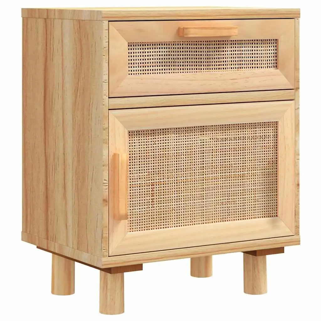 Bedside Cabinet 2 pcs Storage Drawer Nightstand Brown Solid Wood Pine Rattan