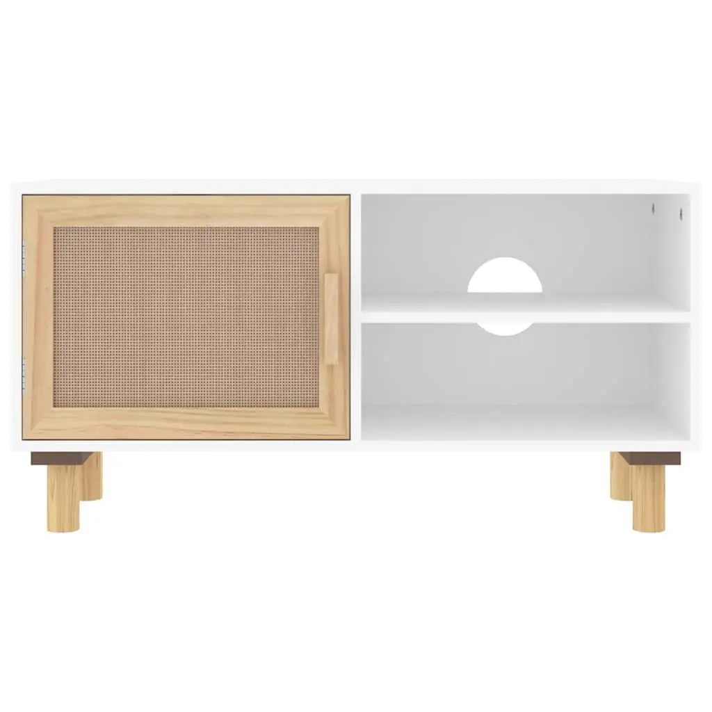 TV Cabinet White Storage Unit 3 Compartment Rattan Door Media Stand