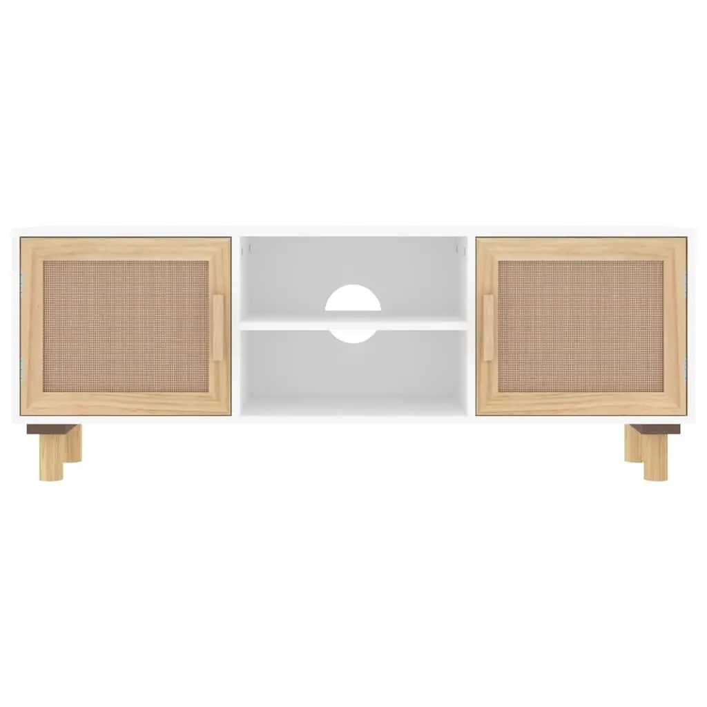 TV Cabinet White 105x30x40 cm Storage Unit Rattan Door Compartments