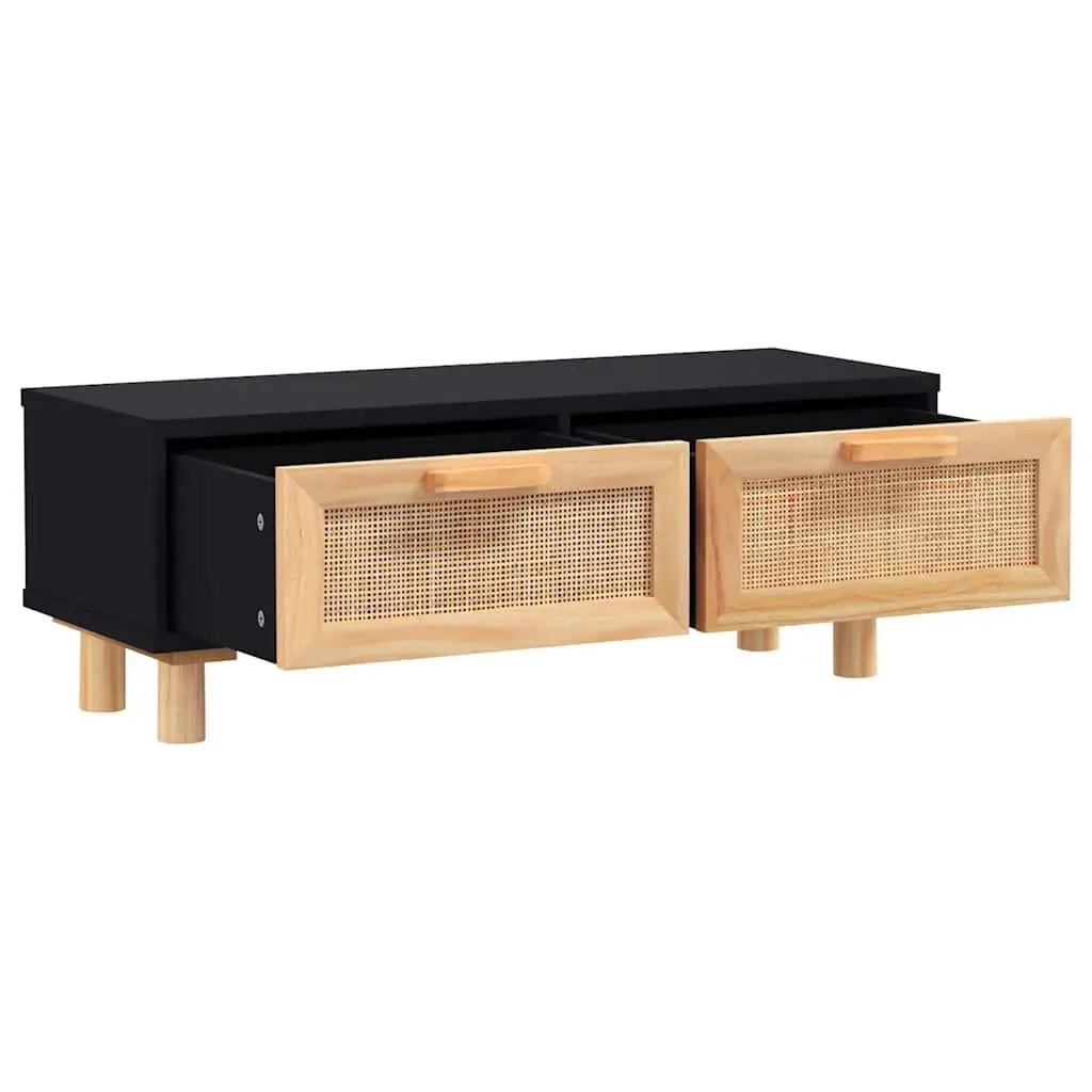 Black Coffee Table with Rattan Storage