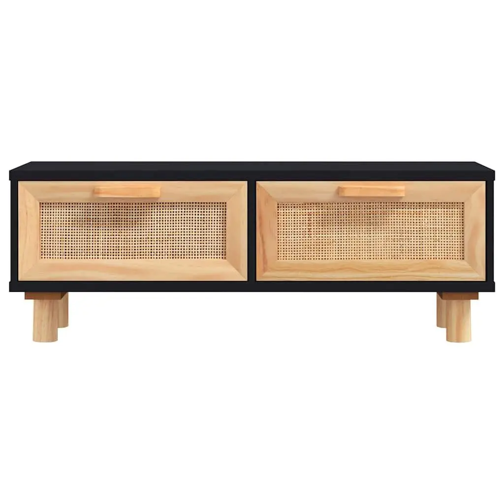 Black Coffee Table with Rattan Storage