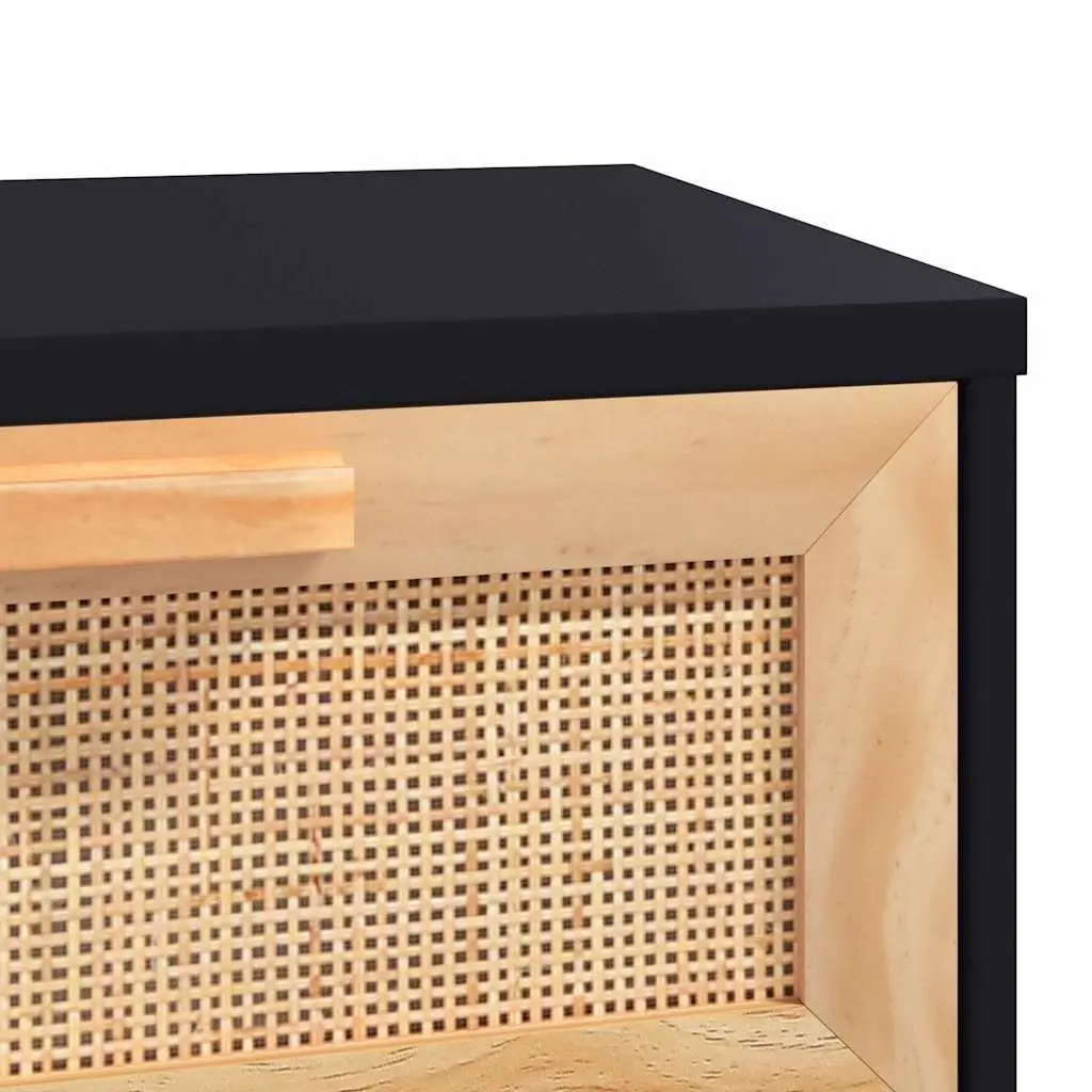 Black Coffee Table with Rattan Storage