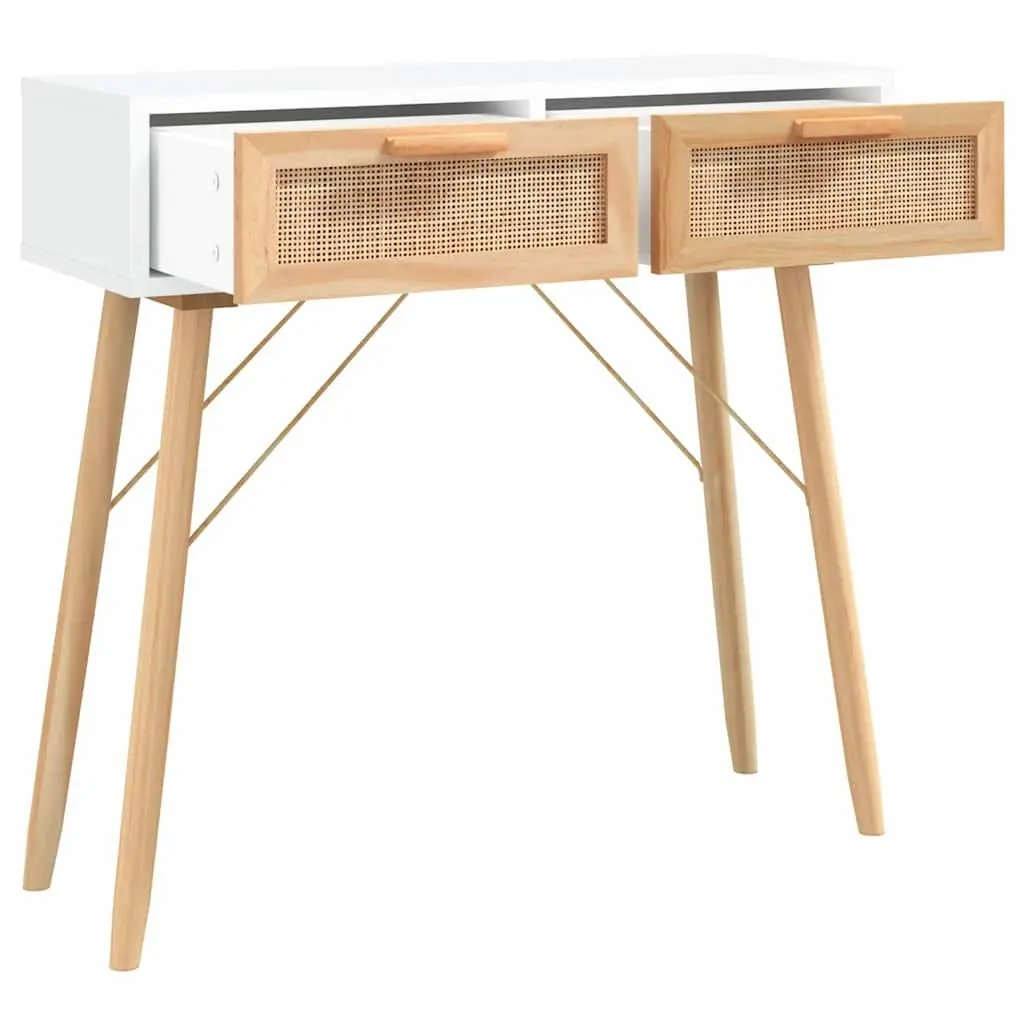 Console Table White 80x30x75 cm Entryway End Table Solid Wood Pine Rattan