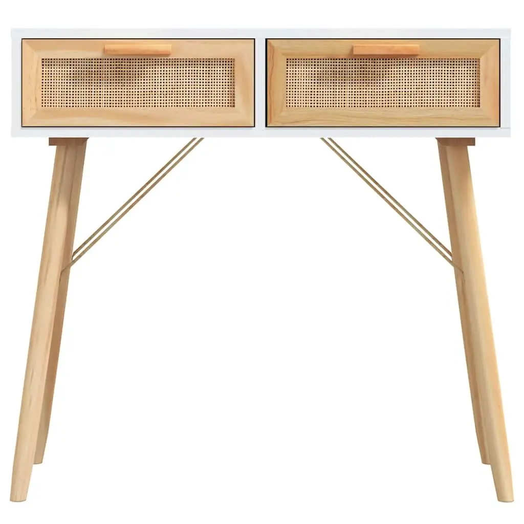 Console Table White 80x30x75 cm Entryway End Table Solid Wood Pine Rattan