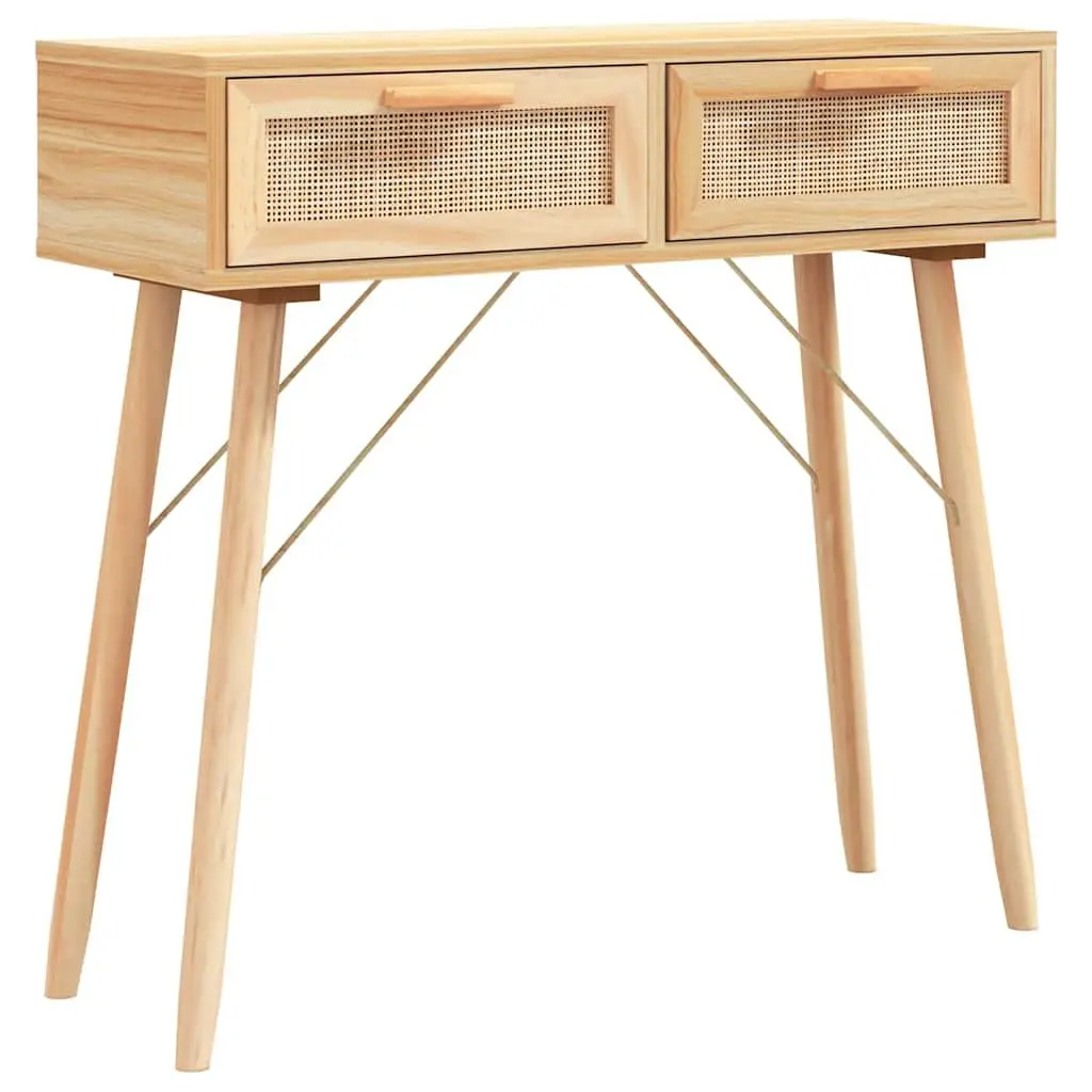 Console Table Brown Hallway Entryway Accent Side Table 2 Drawers Rattan Design