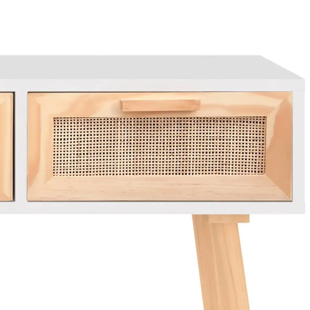 Console Table Storage 105x30x75cm White Solid Wood Pine Rattan Drawers