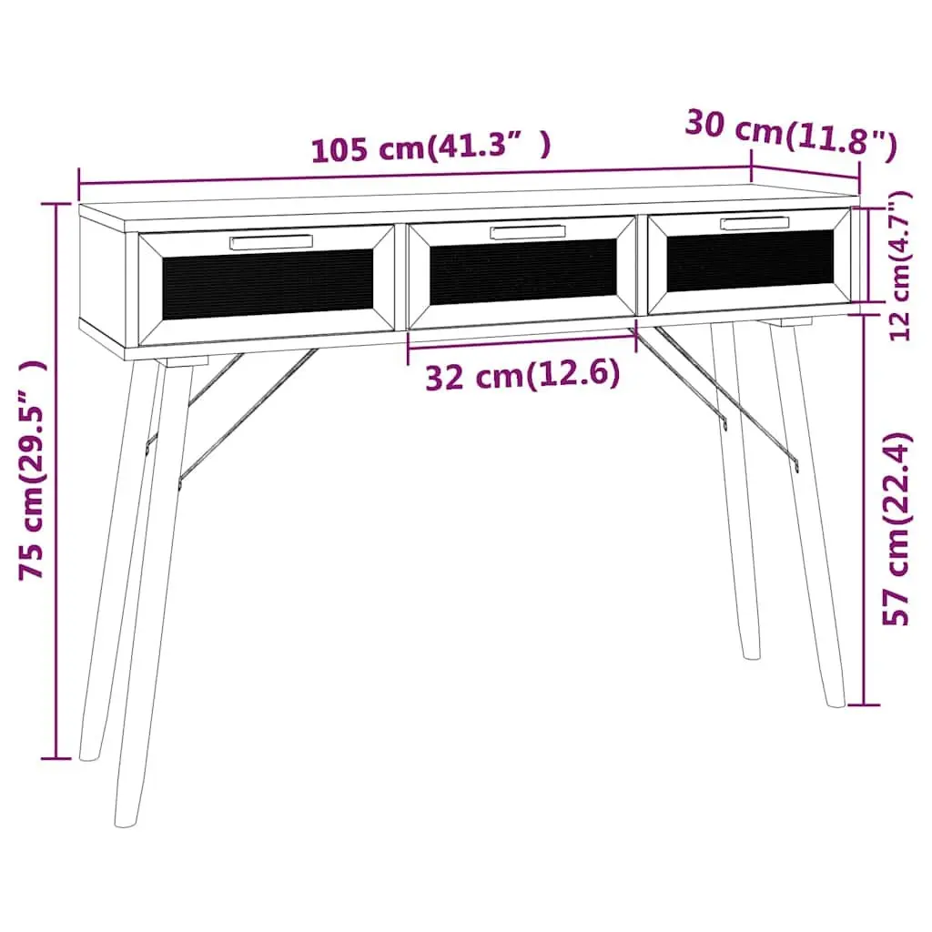 Black Console Table 105x30x75 cm with 3 Drawers