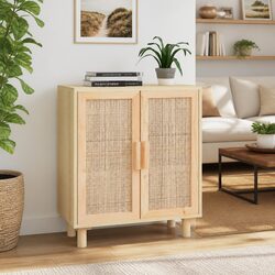 Practical Sideboard Cabinet in Brown with Rattan Detail