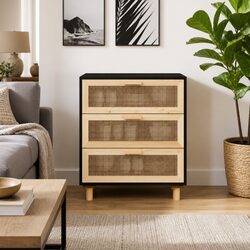 Versatile Black Sideboard Cabinet with Rattan Weaving