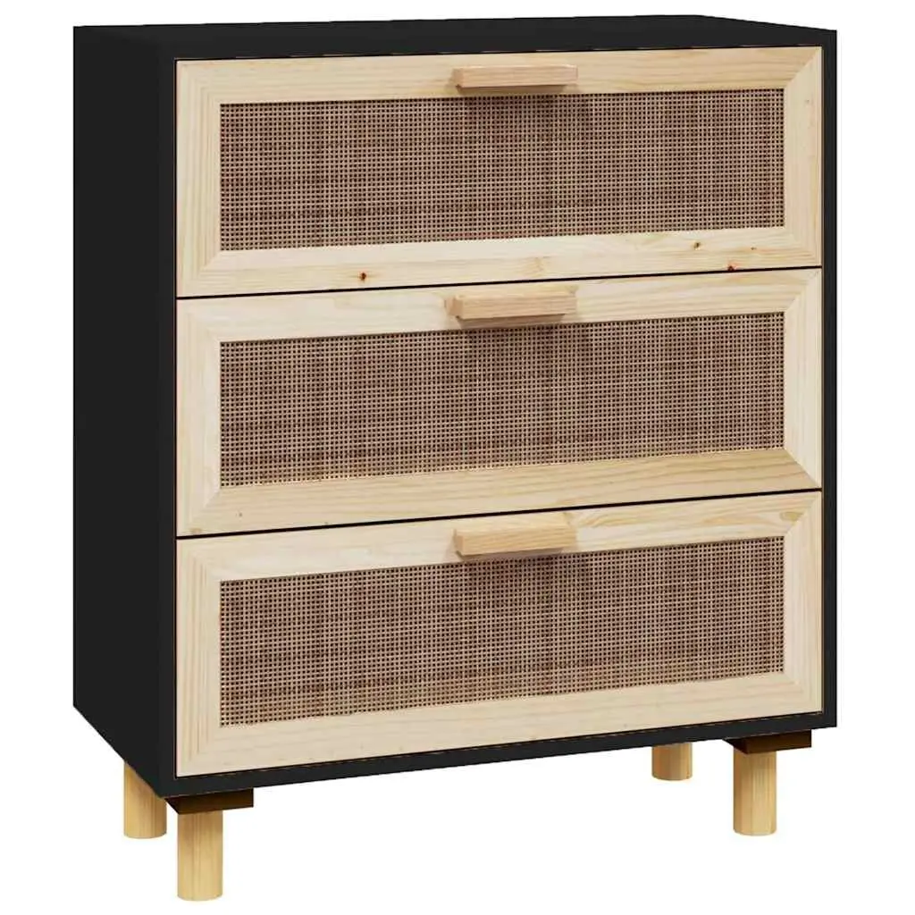 Black Sideboard Cabinet with Rattan Weaving