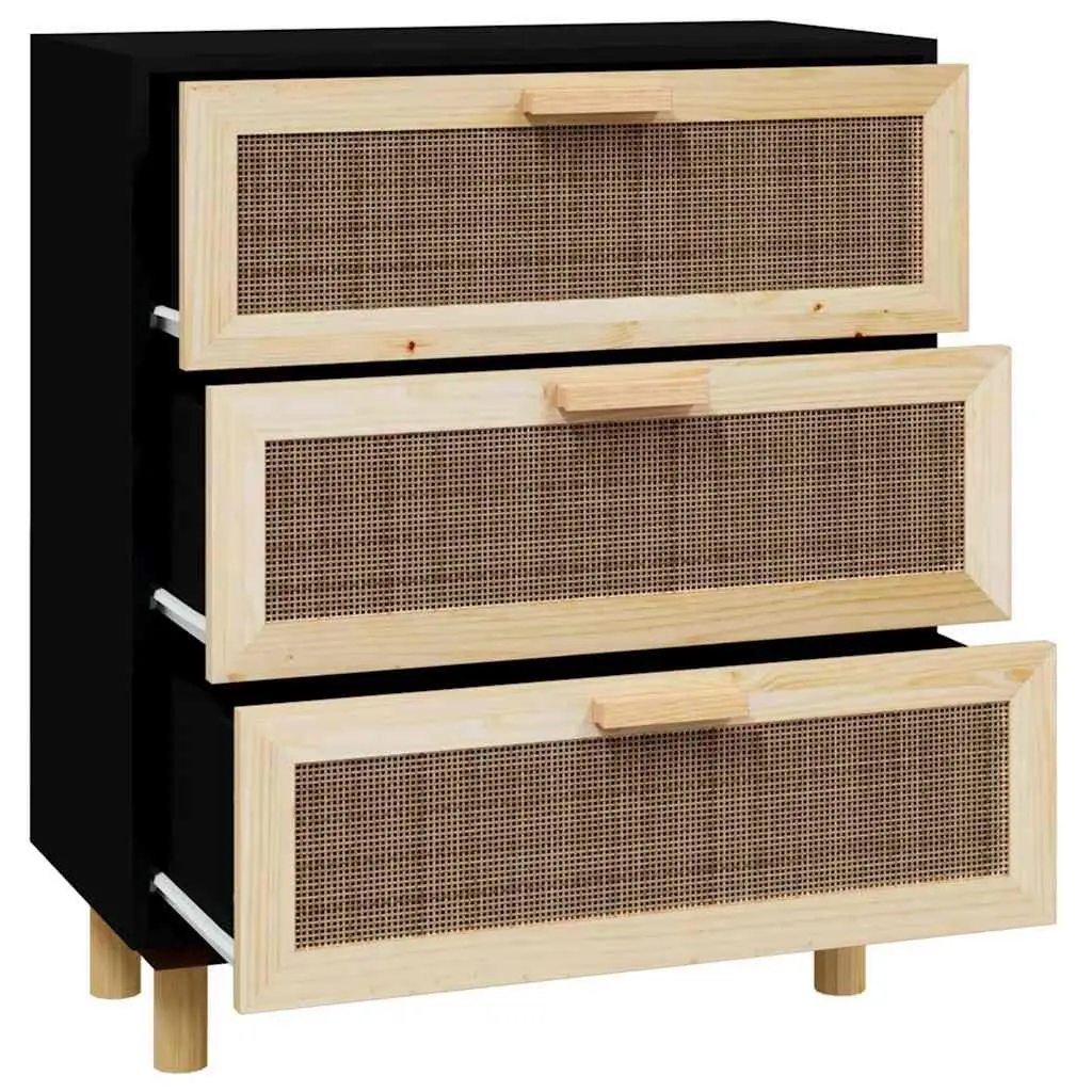 Black Sideboard Cabinet with Rattan Weaving