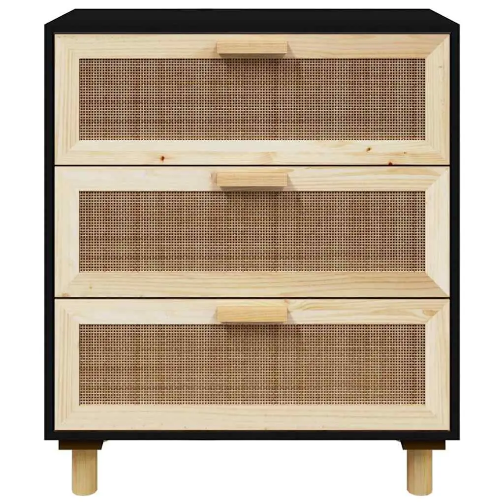 Black Sideboard Cabinet with Rattan Weaving