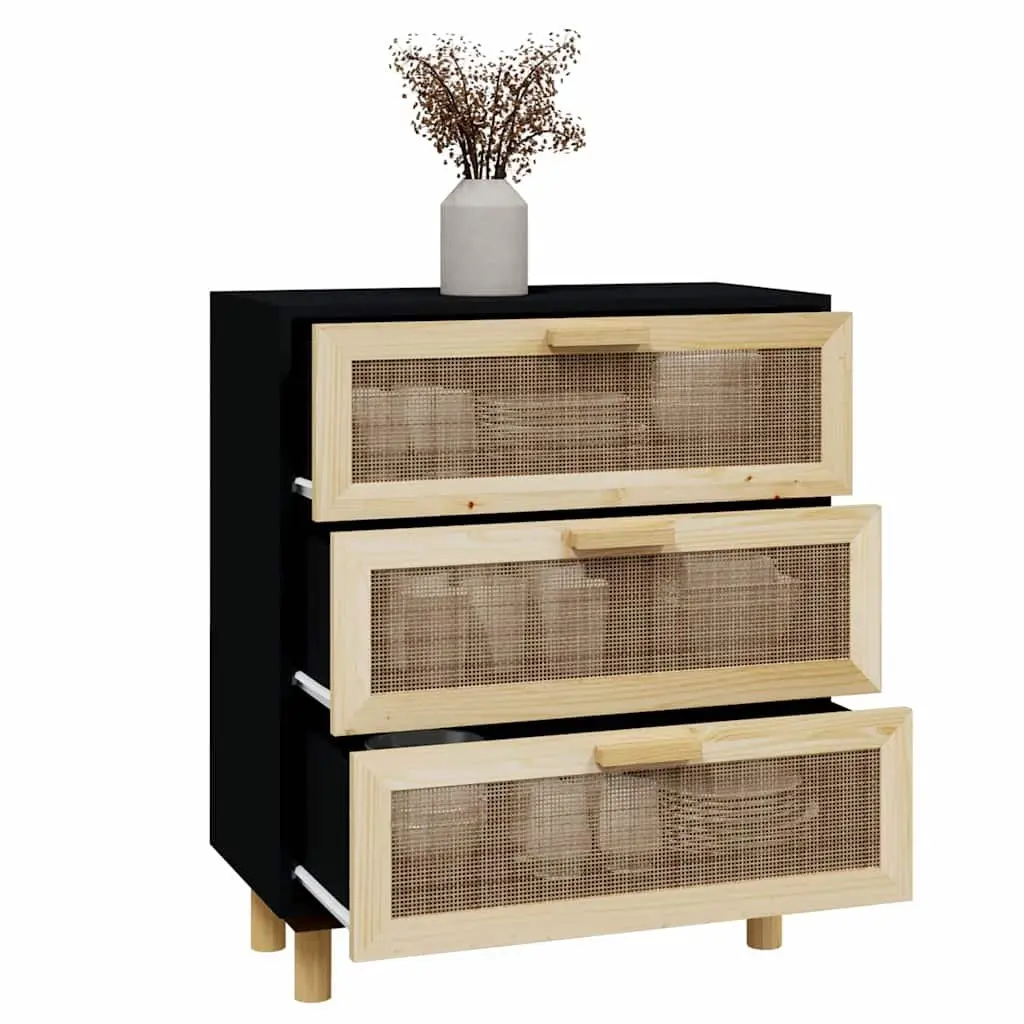 Black Sideboard Cabinet with Rattan Weaving